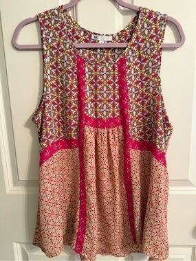 DR2 Pink Multi-Pattern Sleeveless Peasant Tank